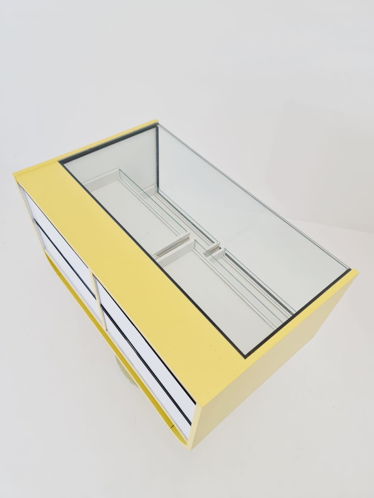 Space Age mid century Tulip show case drawers with glass front 1970s