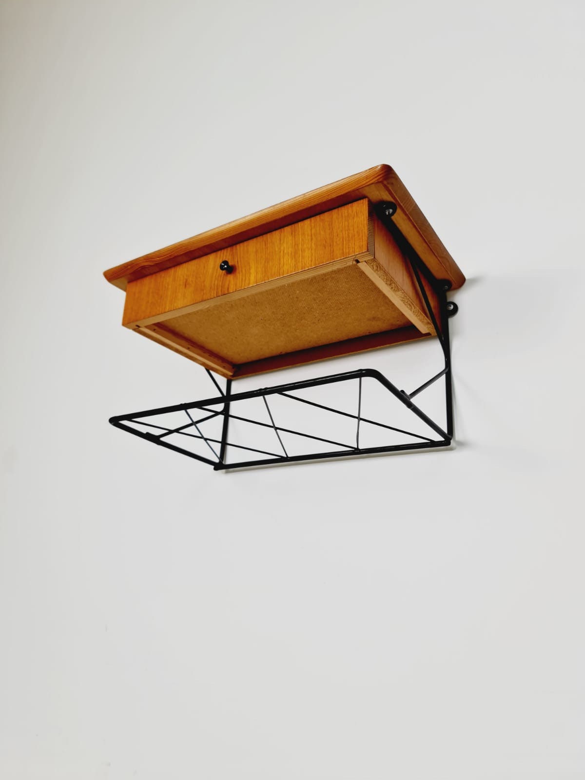 Pair Scandinavian string teak floating/ hanging bedside table/ nightstand, 1960s