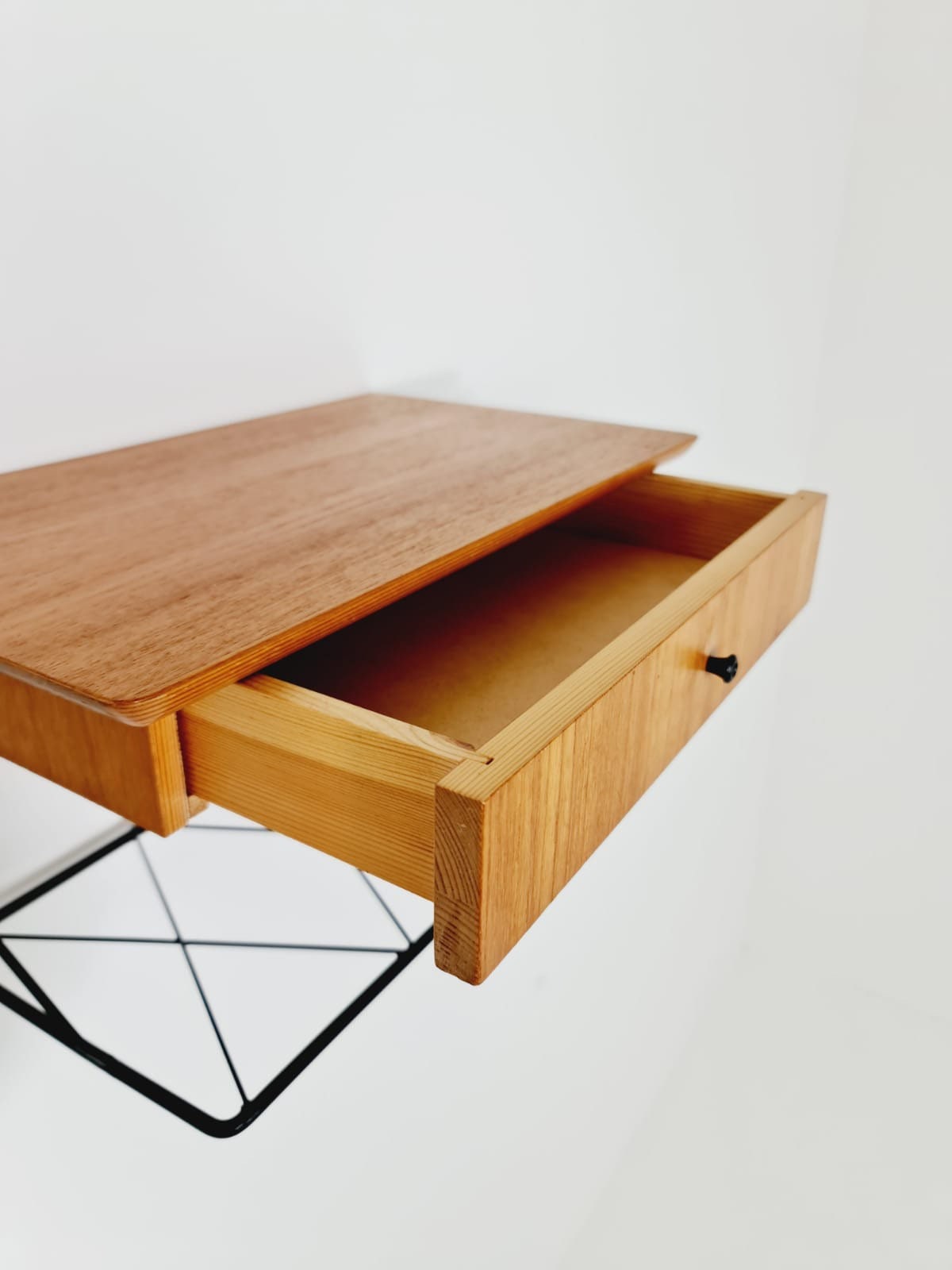 Pair Scandinavian string teak floating/ hanging bedside table/ nightstand, 1960s