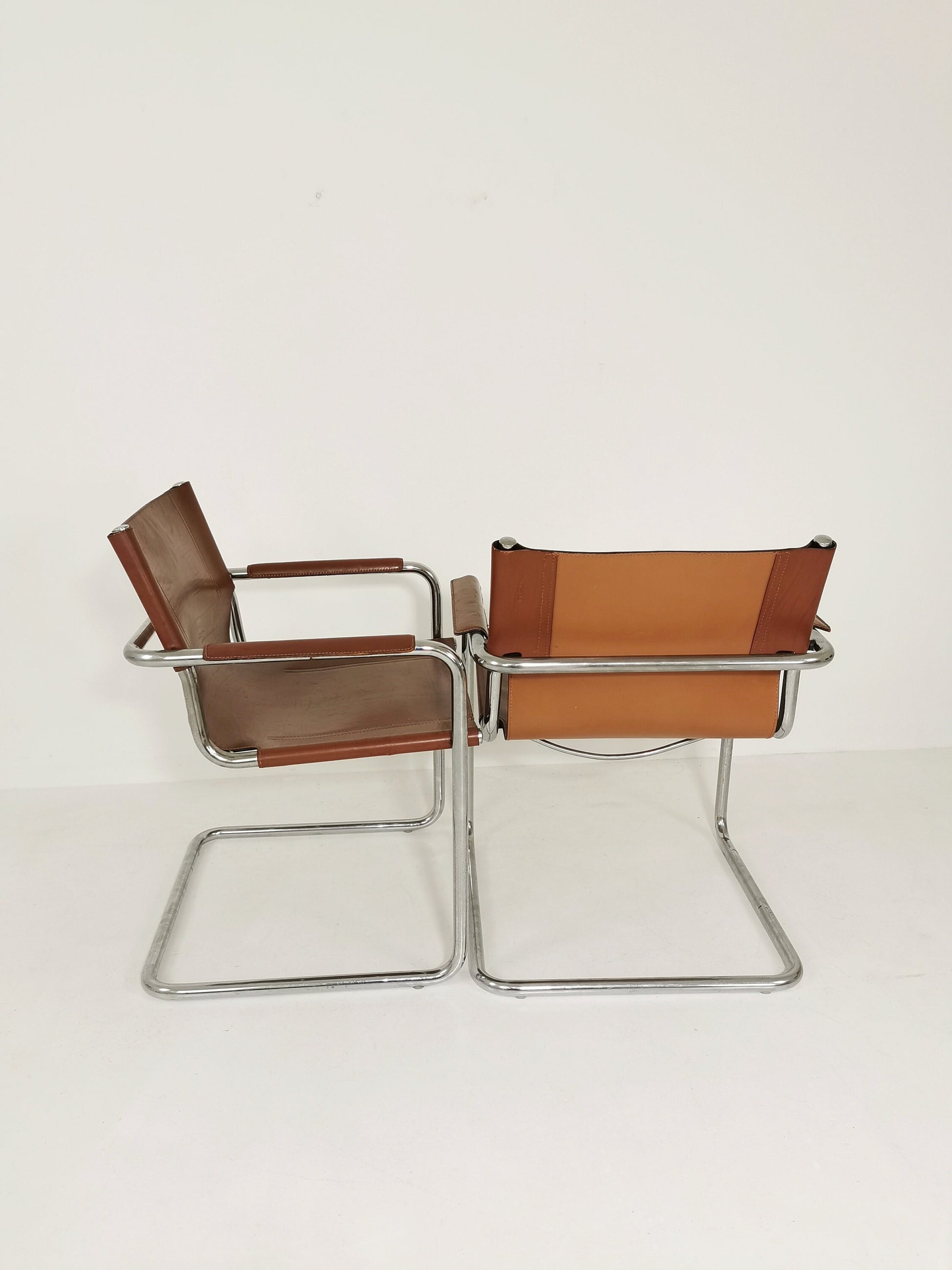 1 of 2 Matteo Grassi original bauhaus design Visitor Chair tan congac Leather 1970s