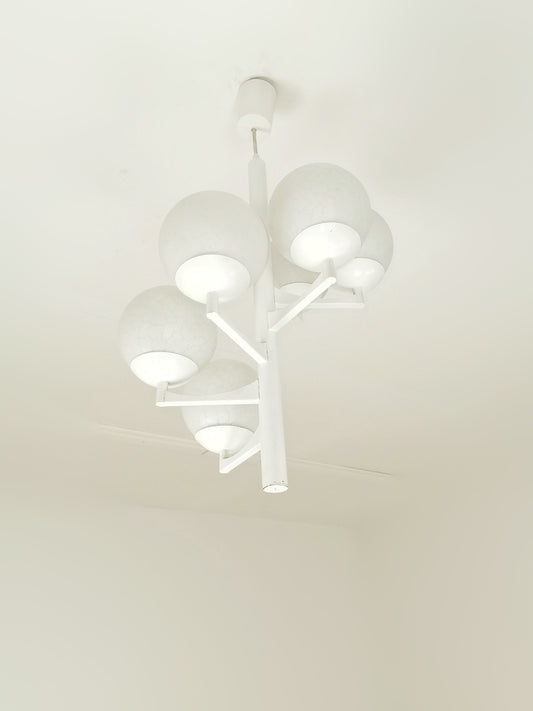 Space Age glass and white pendant lamp, vintage pendant lamp 1970s