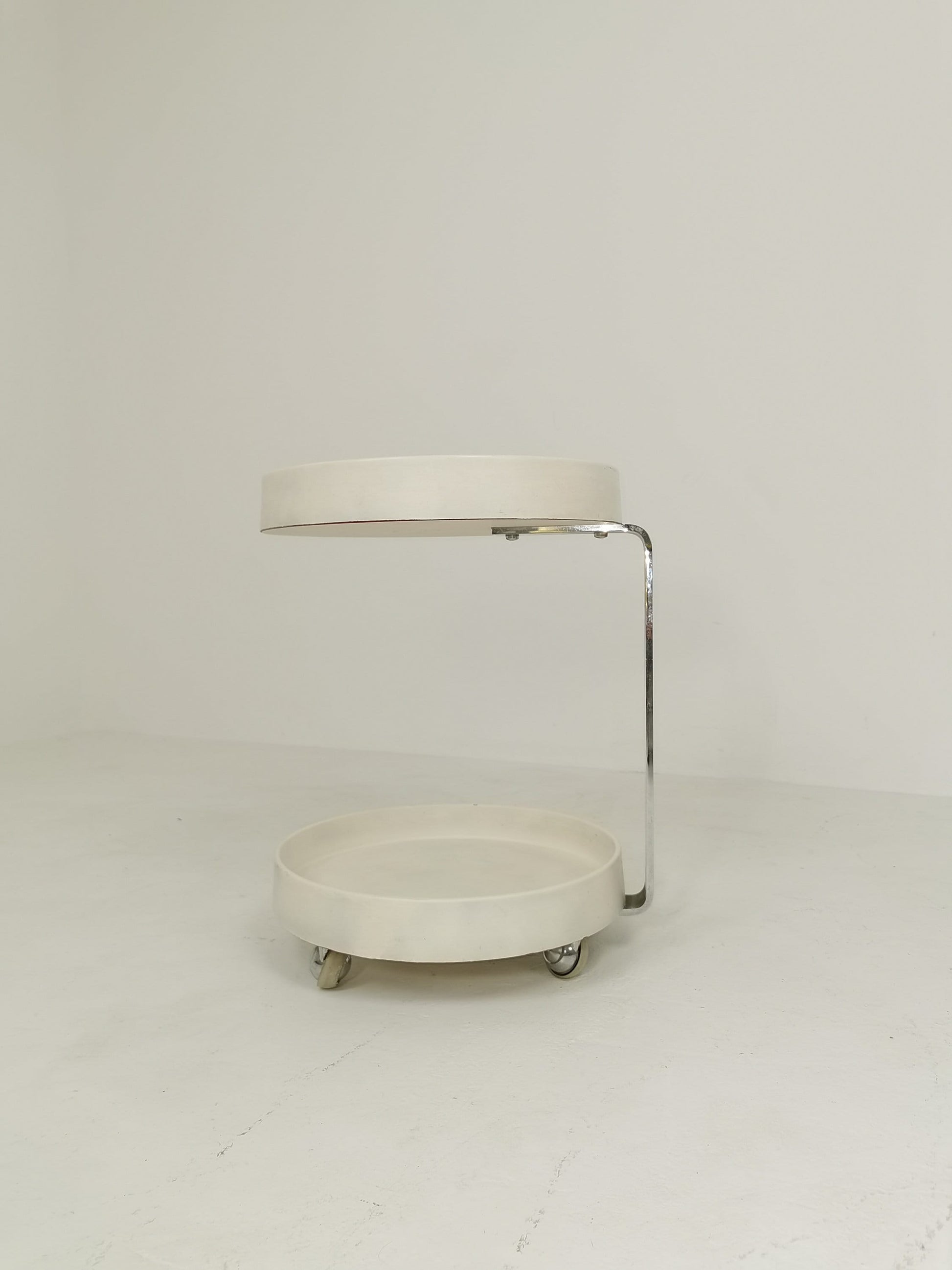 Midcentury Plastic and Metal Chrome Round Italian Bar Cart, 1960s