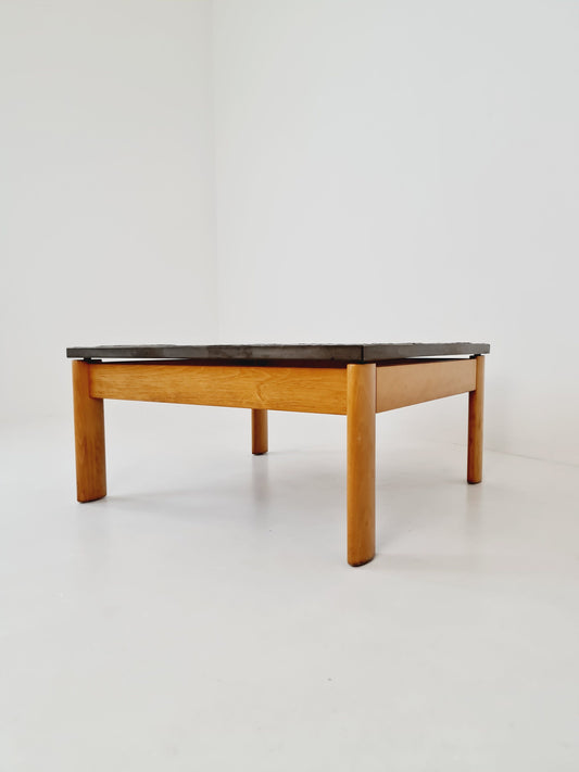 Danish solid oak and stone coffee table, 1960s