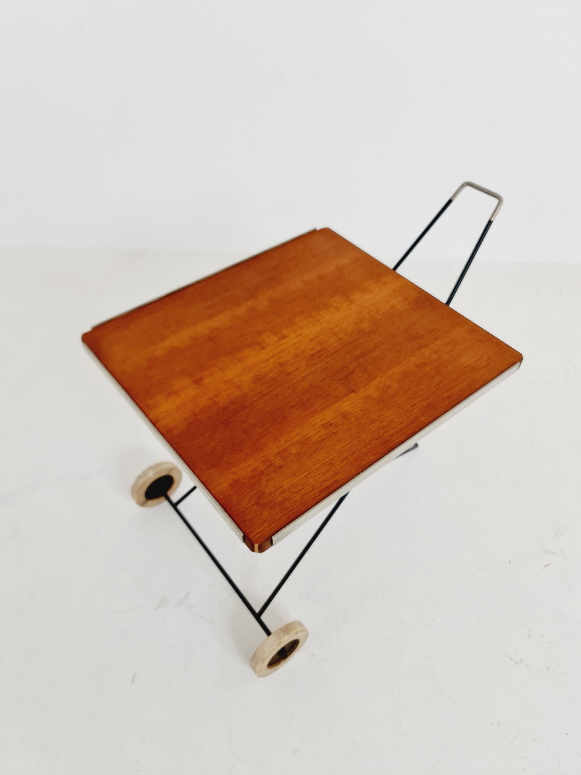 Vintage German mid century small trolley/ side table in teak & metal, 1960s