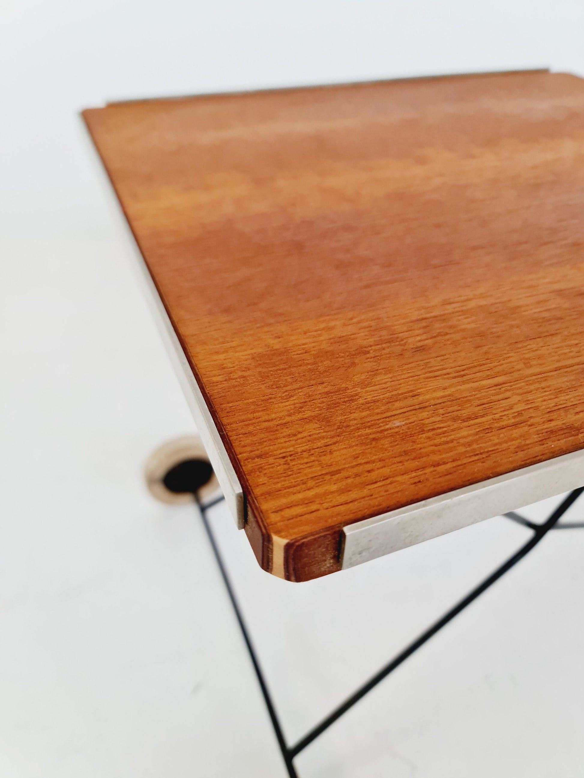 Vintage German mid century small trolley/ side table in teak & metal, 1960s