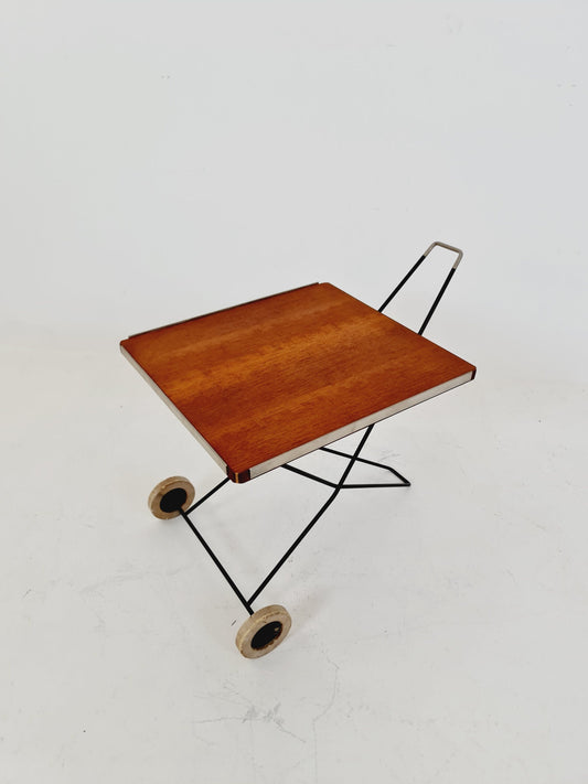 Vintage German mid century small trolley/ side table in teak & metal, 1960s