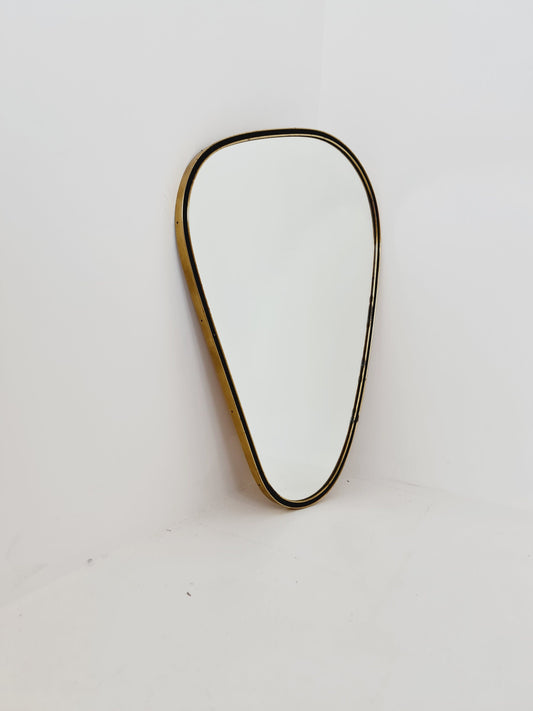 Mid Century asymmetric German brass Original kidney wall mirror from the 60s Rockabilly By Zier