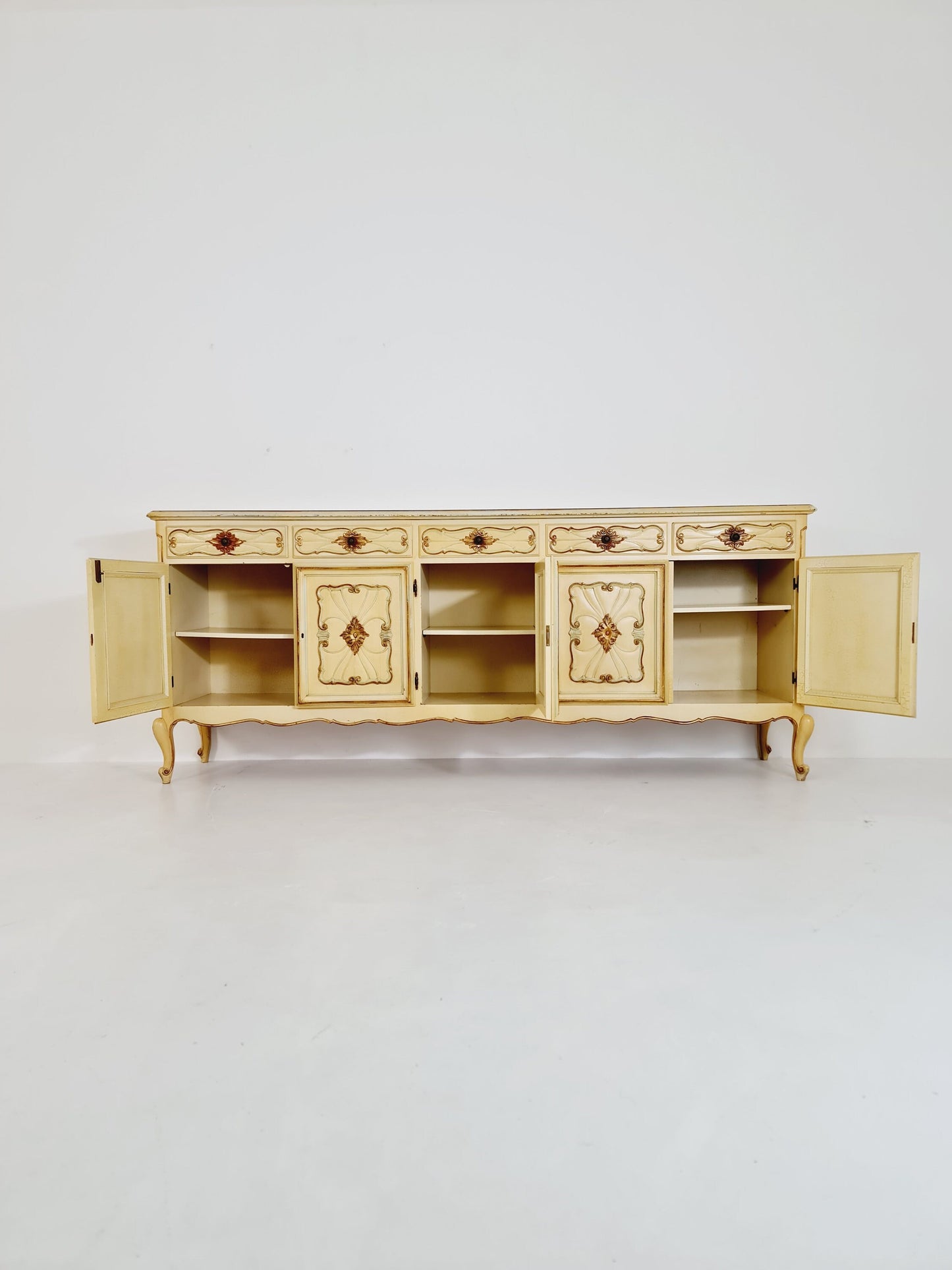 Super rare antique French Giant Venetian white lacquered sideboard Louis XIV