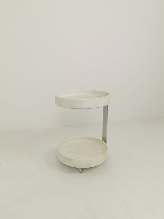 Midcentury Plastic and Metal Chrome Round Italian Bar Cart, 1960s