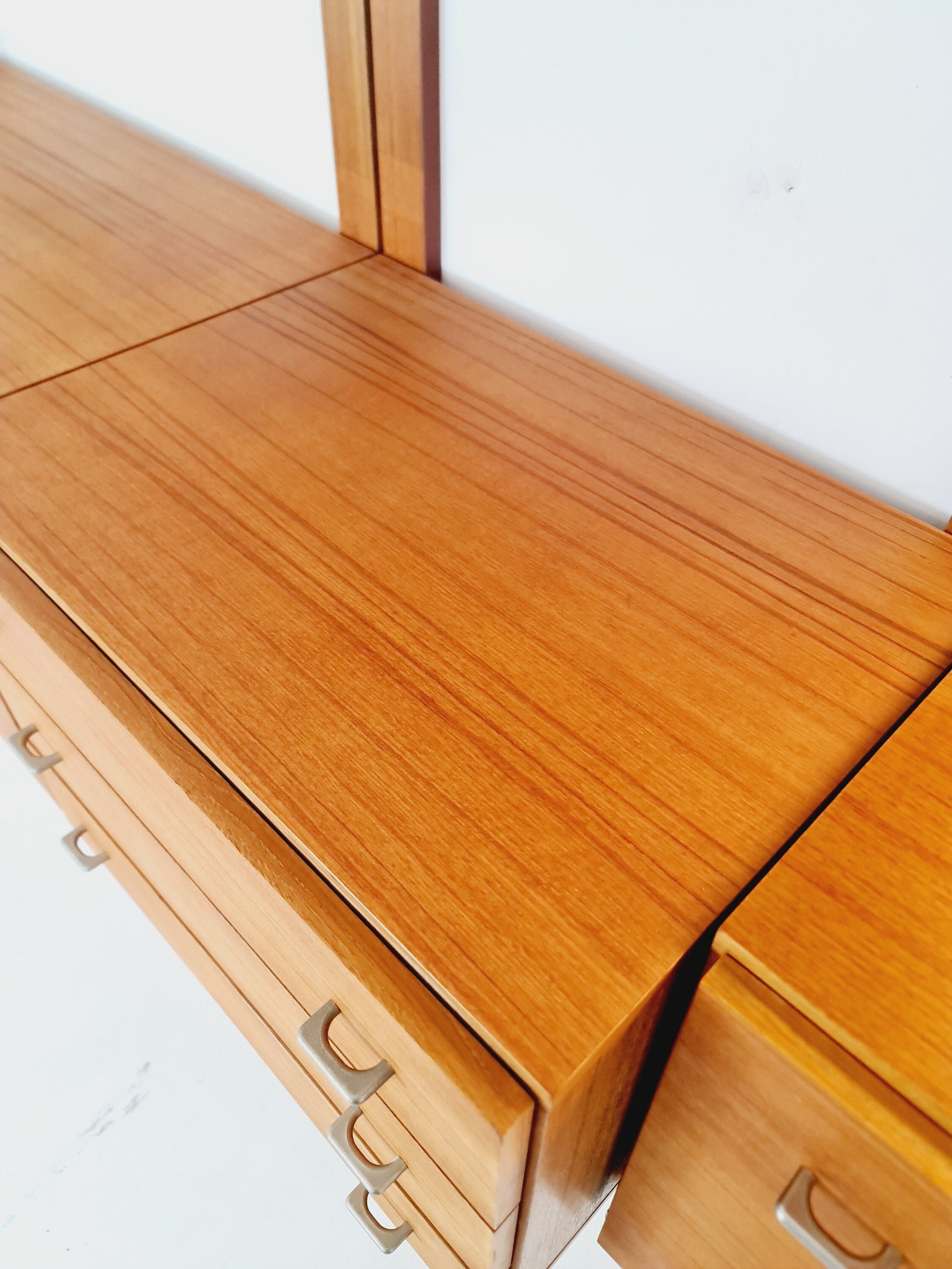 Mid century modular teak wall shelving unit by Preil Form, Germany, 1960s
