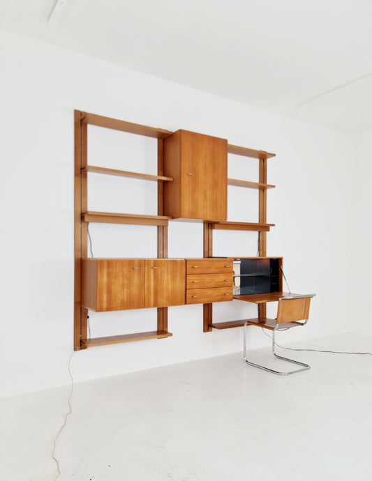 Mid century modular teak wall shelving unit by Preil Form, Germany, 1960s