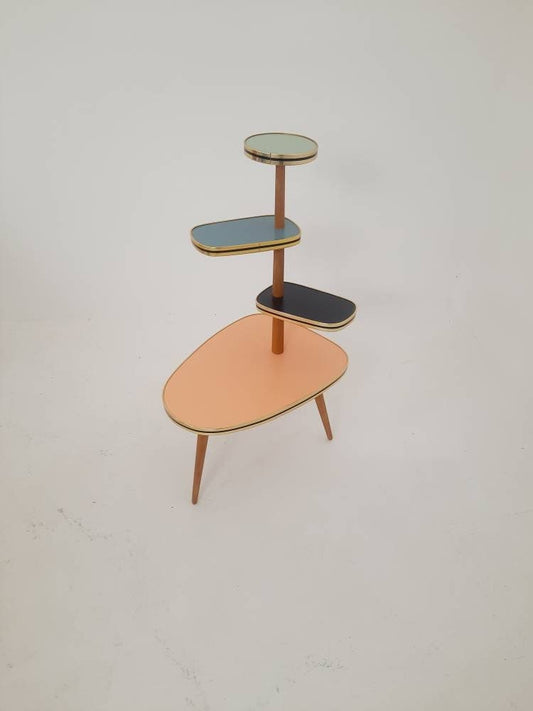 Retro Plant Stand, Colorful Vintage Mid-Century Minimalist Indoor Plant Stand Side Table Retro flower table 1960s