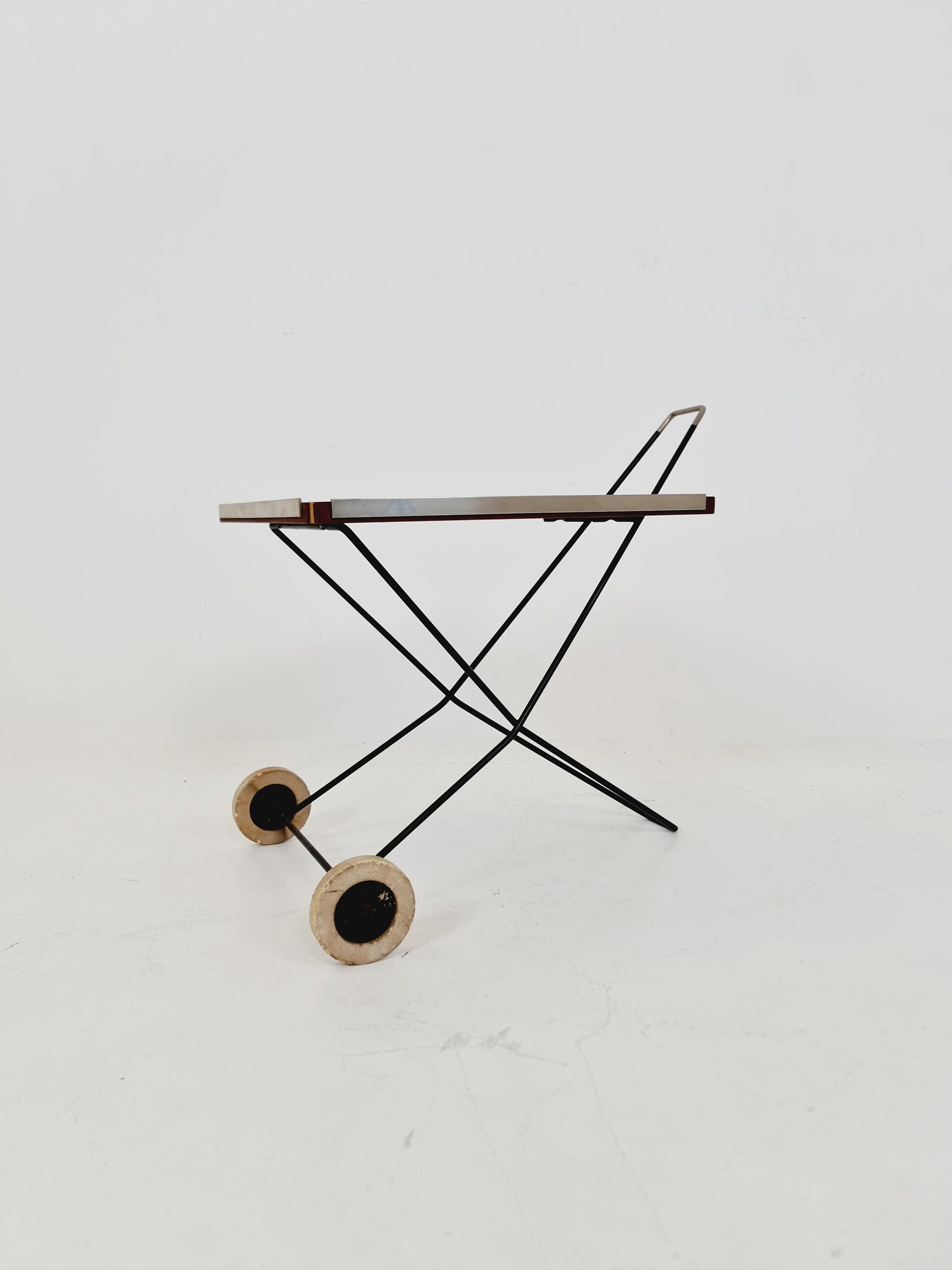 Vintage German mid century small trolley/ side table in teak & metal, 1960s