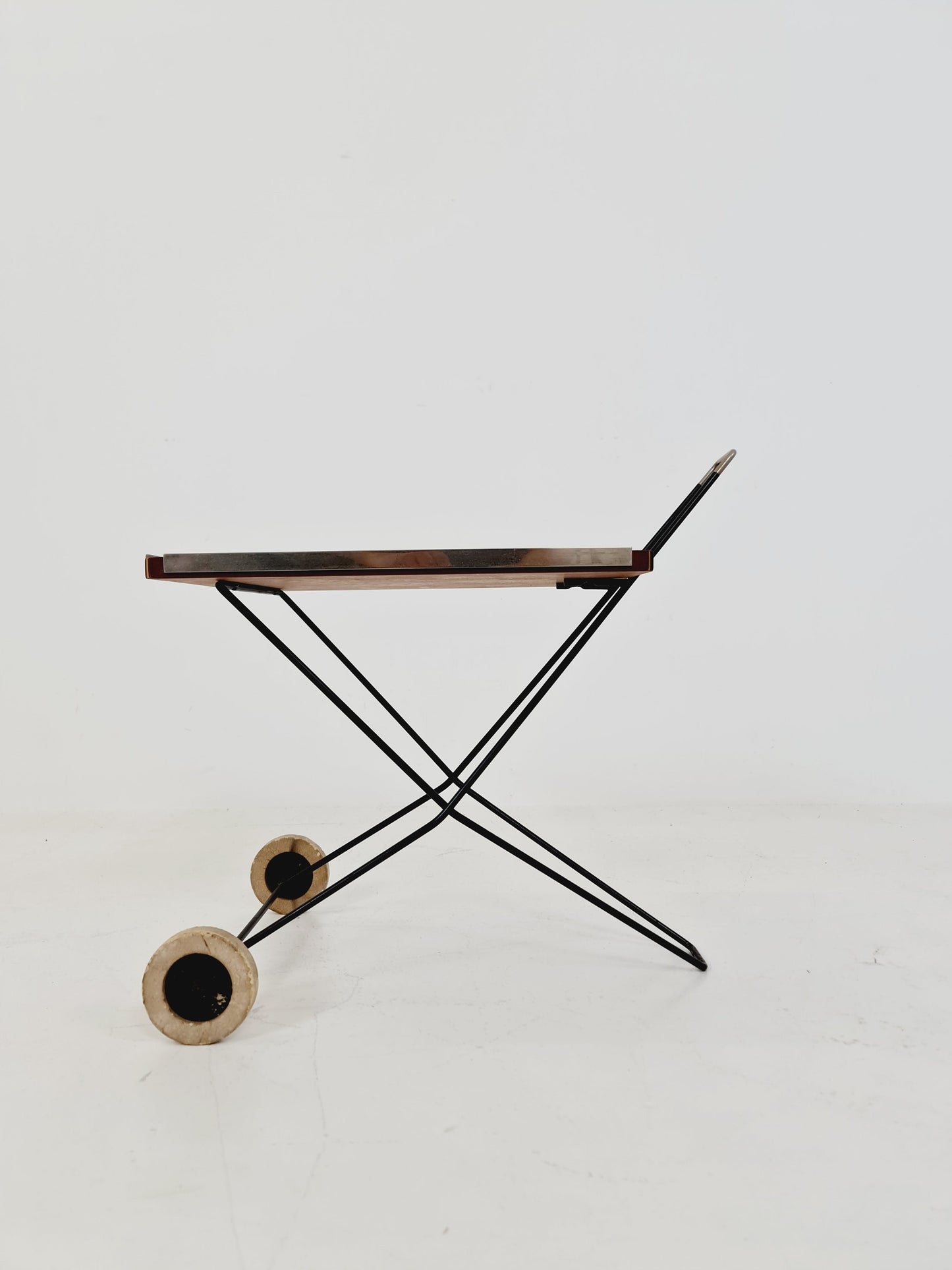 Vintage German mid century small trolley/ side table in teak & metal, 1960s