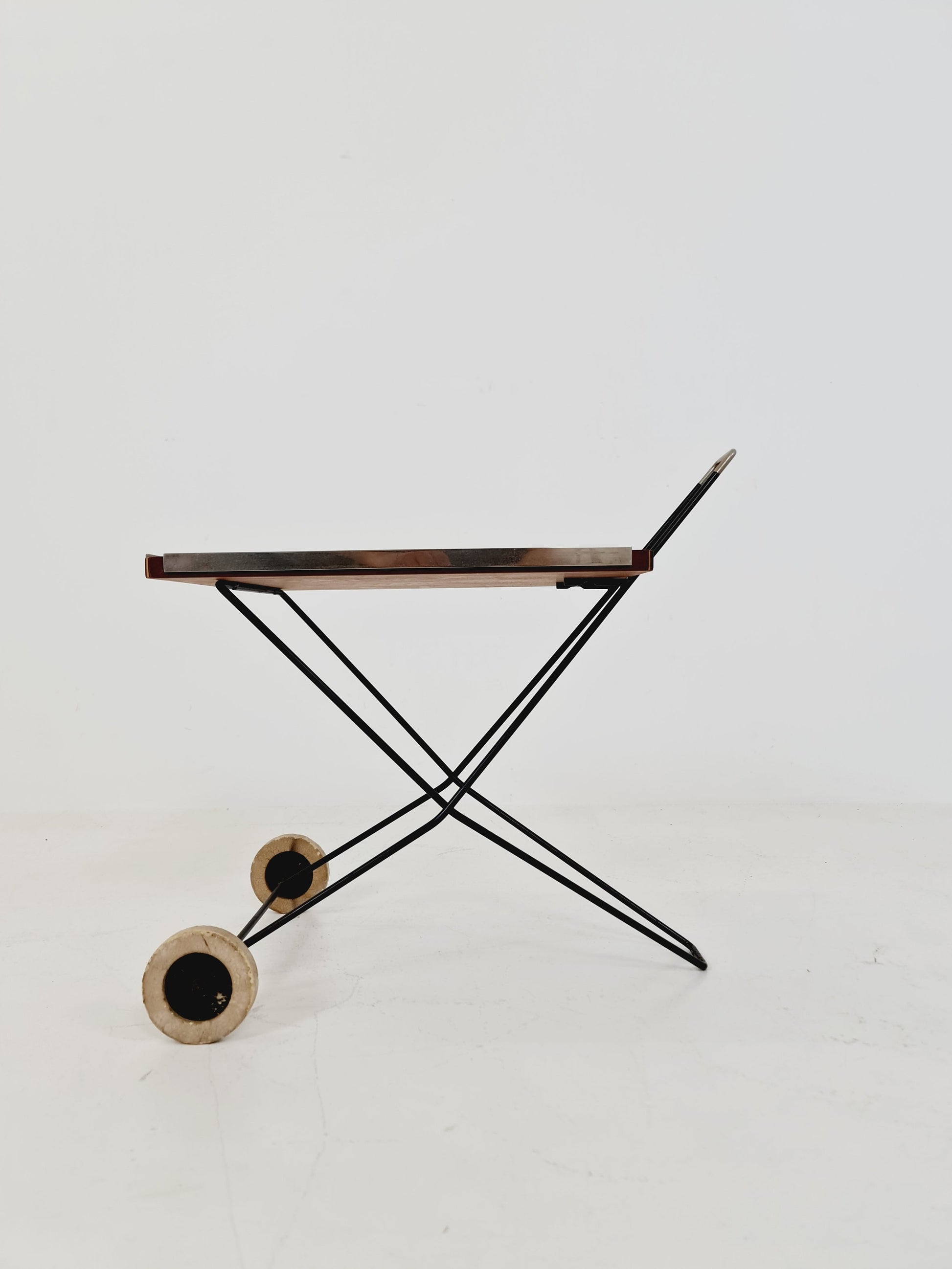 Vintage German mid century small trolley/ side table in teak & metal, 1960s