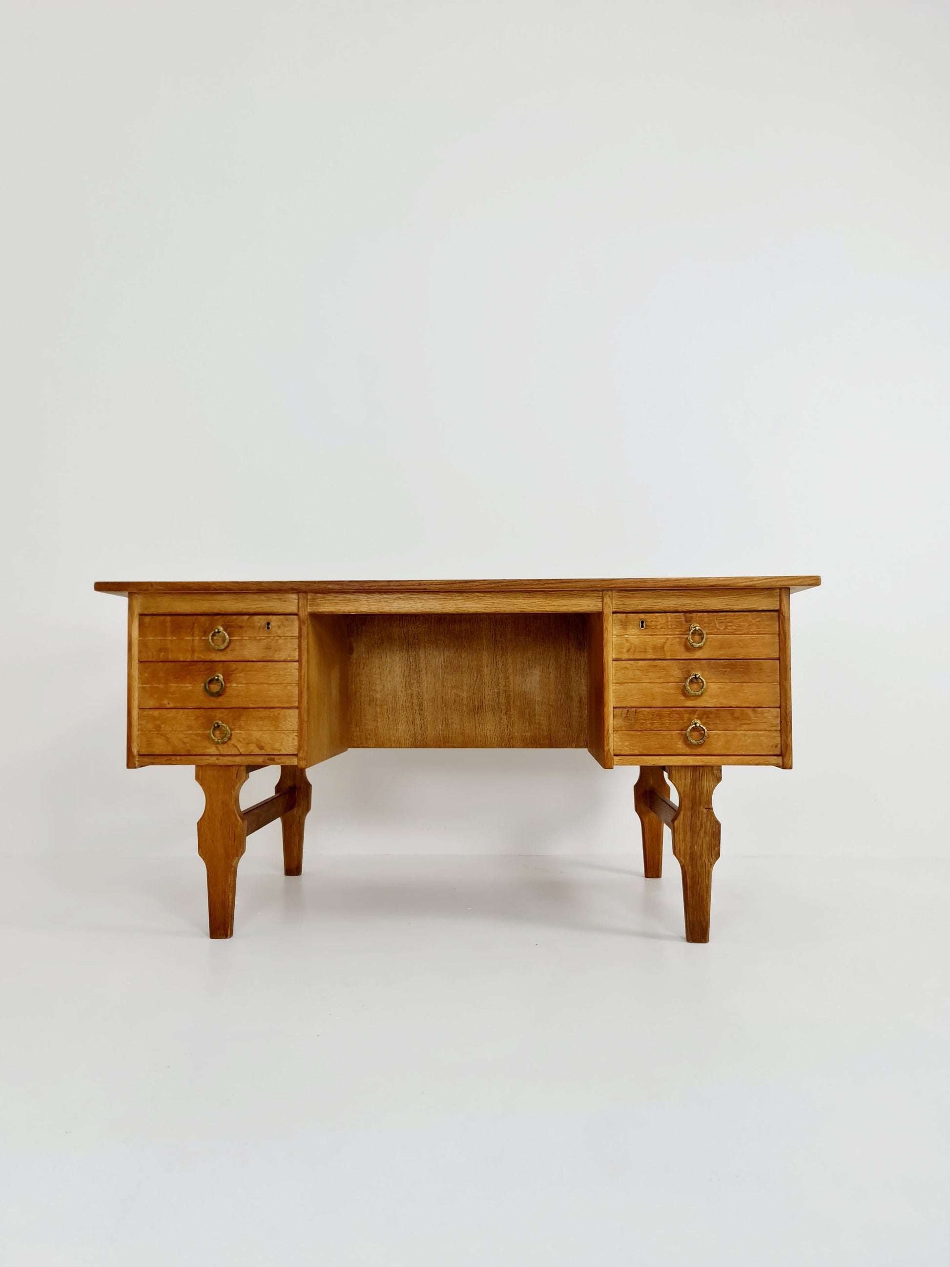 Danish vintage solid oak desk & desk chair by Henning Kjærnulf, 1960s