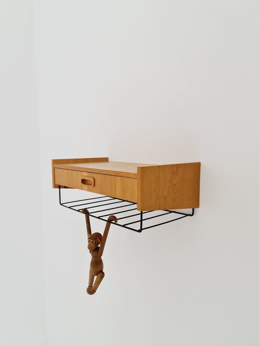 Swedish teak hanging telephone table shelf/ bedside table/ nightstand from the 60s