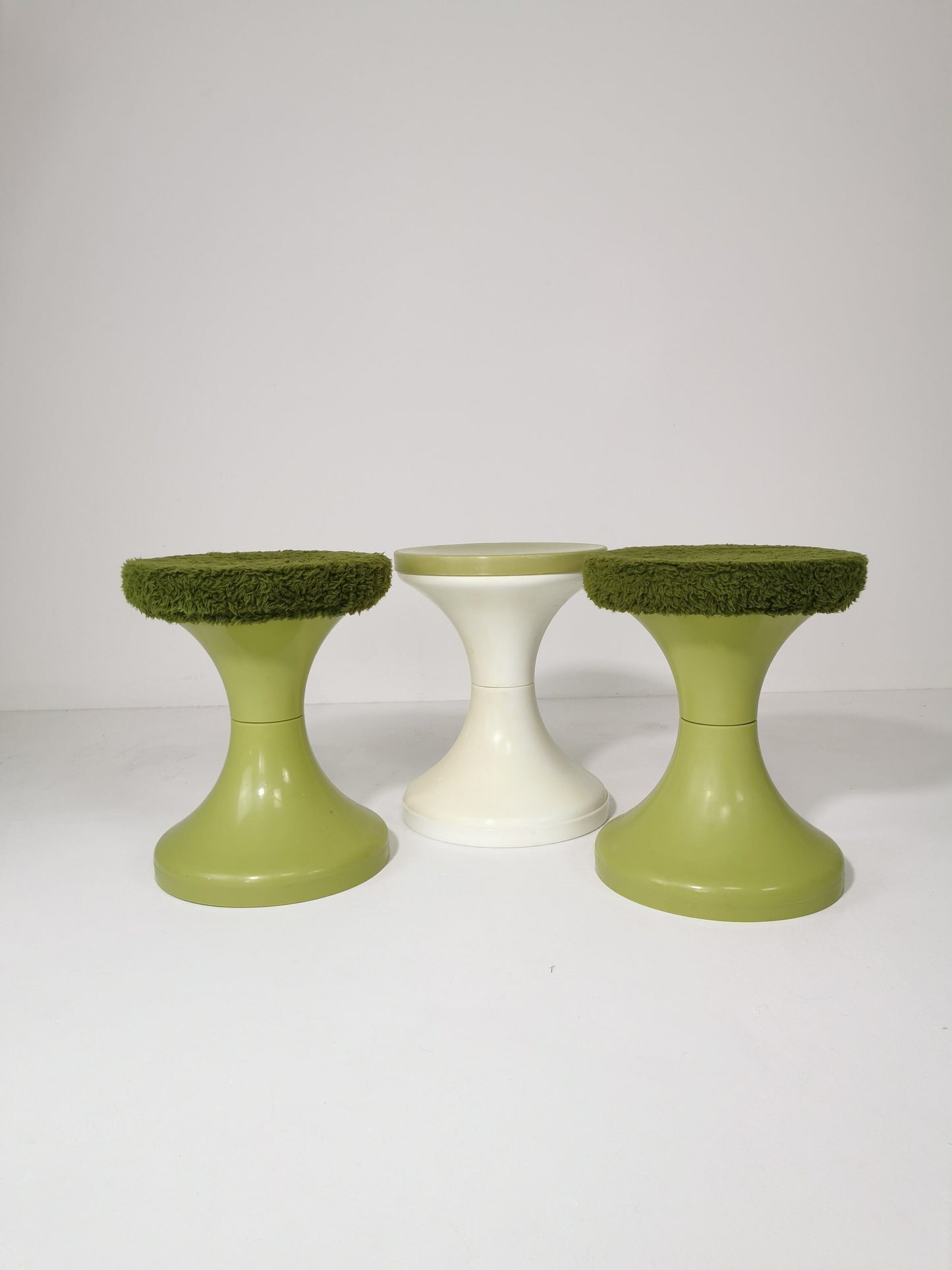 set of 3 Round vintage German Tuilp stool plastic with fabric seat, 1970s