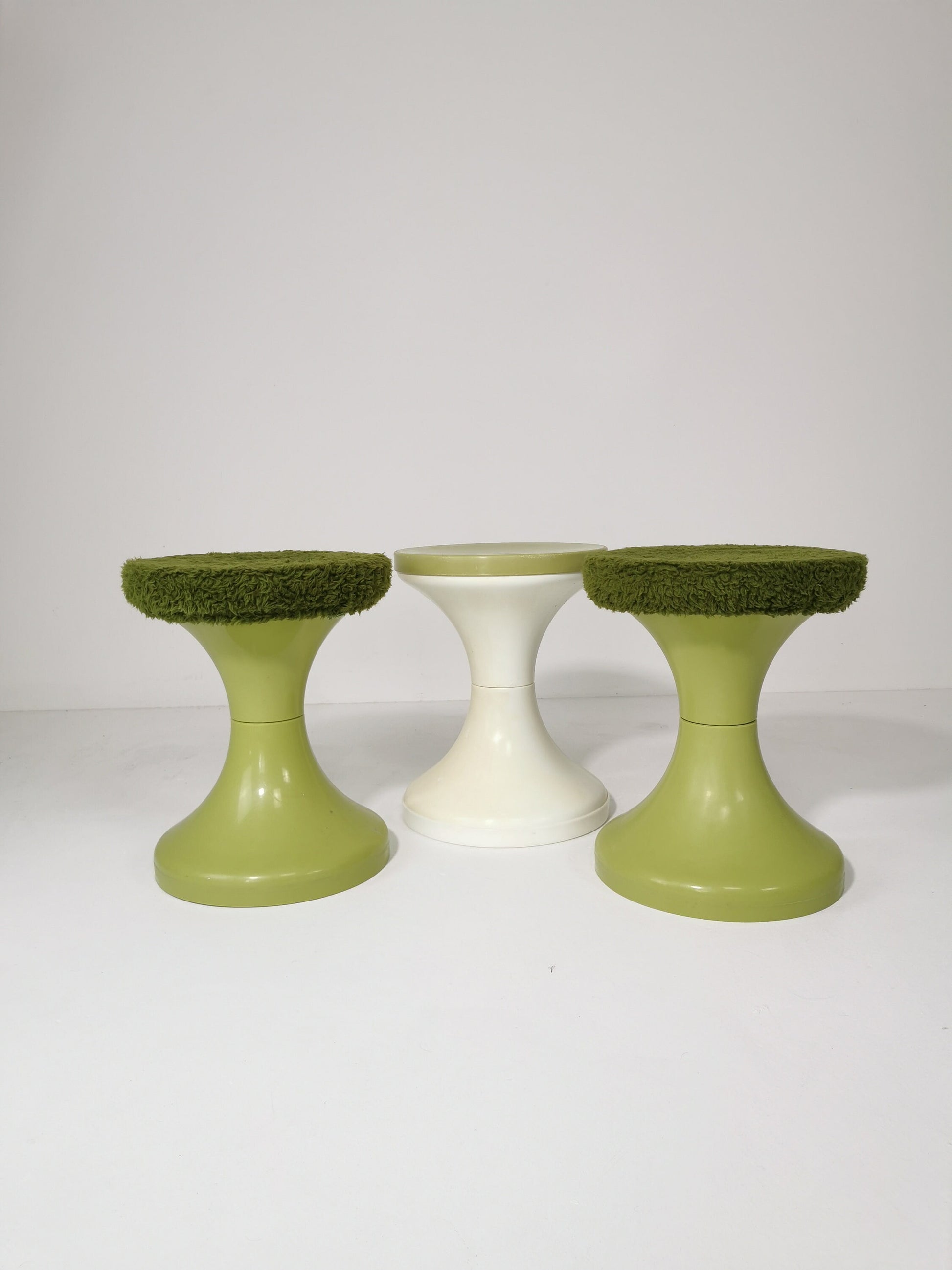 set of 3 Round vintage German Tuilp stool plastic with fabric seat, 1970s