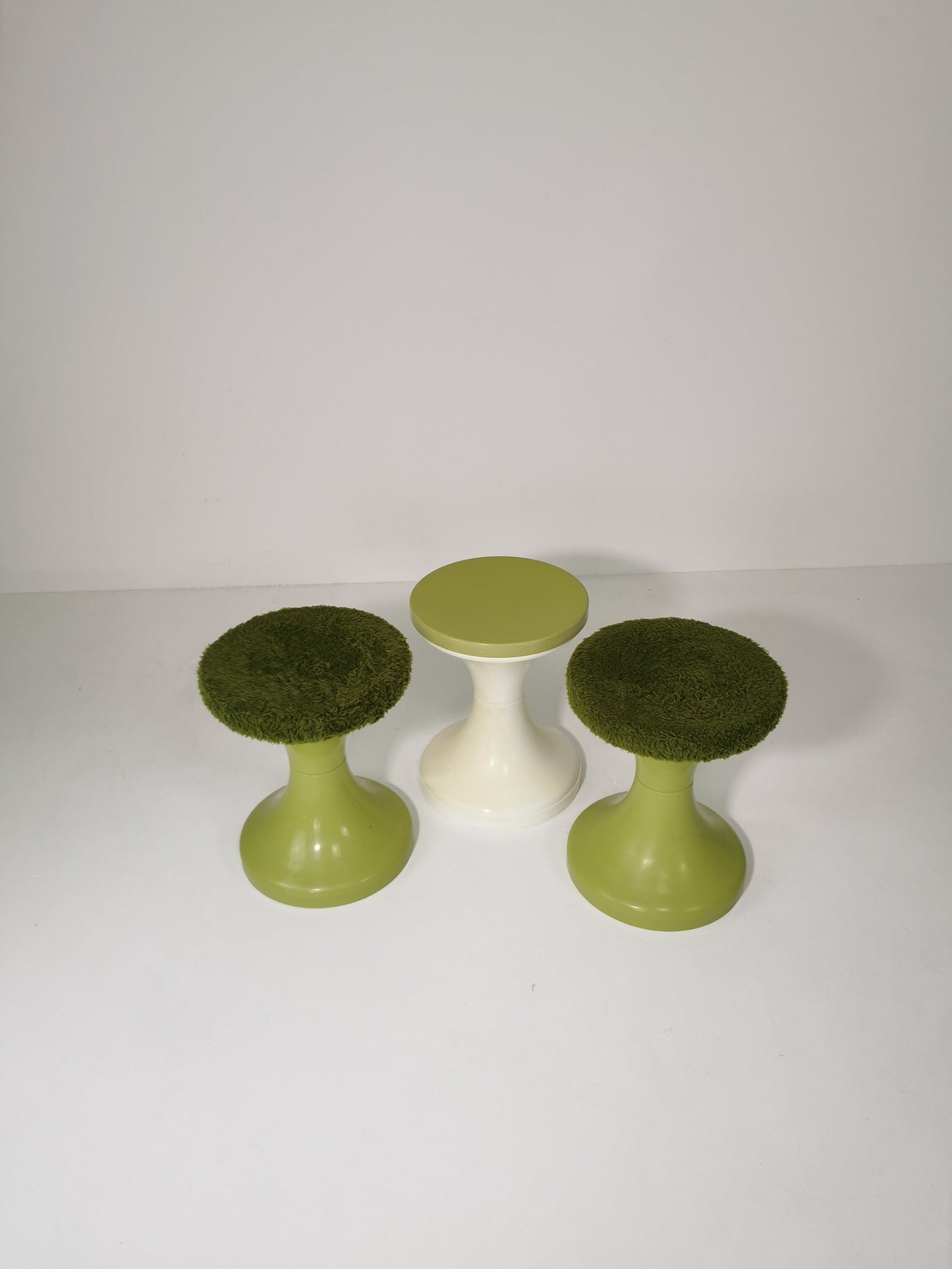 set of 3 Round vintage German Tuilp stool plastic with fabric seat, 1970s