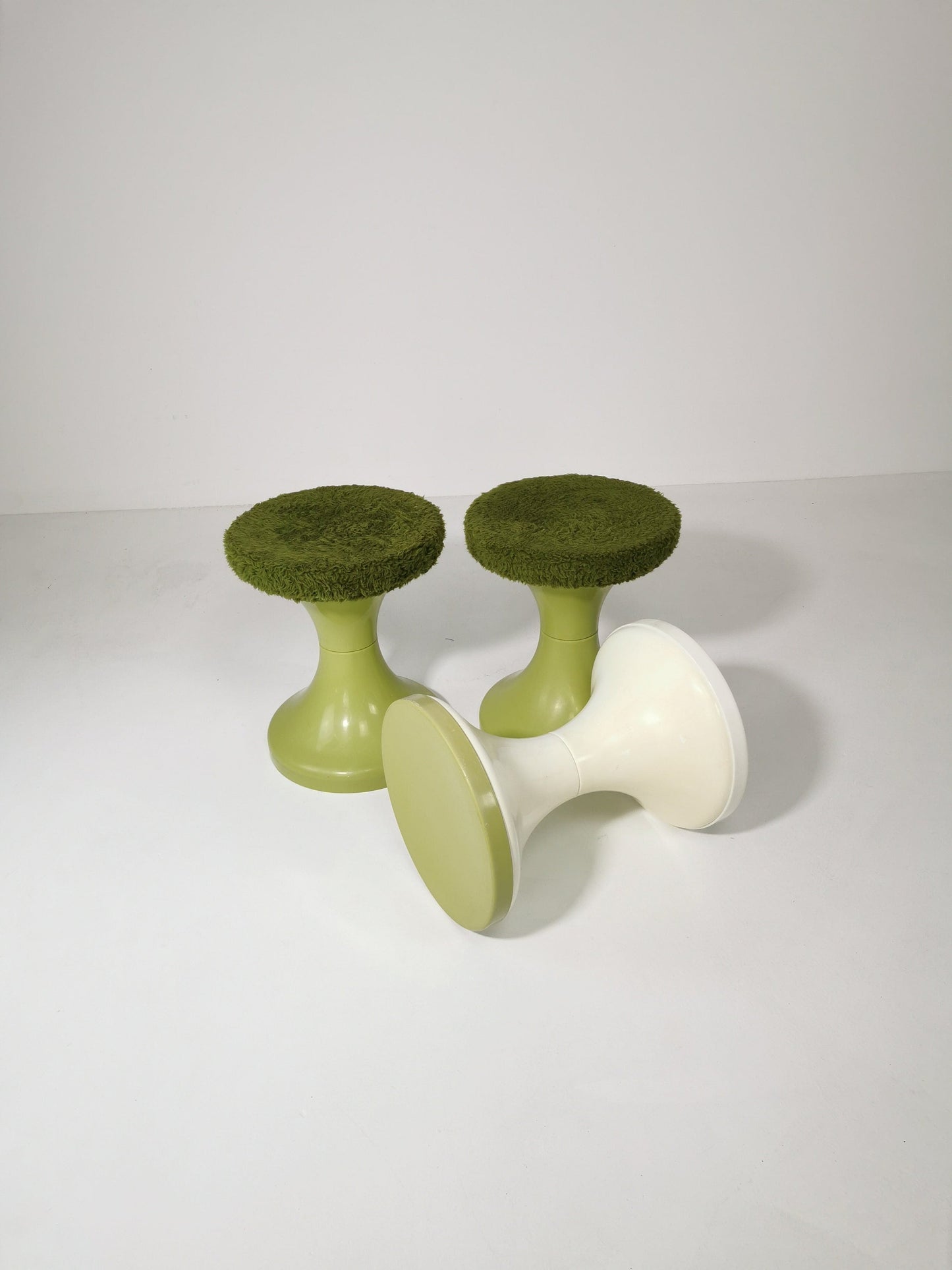 set of 3 Round vintage German Tuilp stool plastic with fabric seat, 1970s