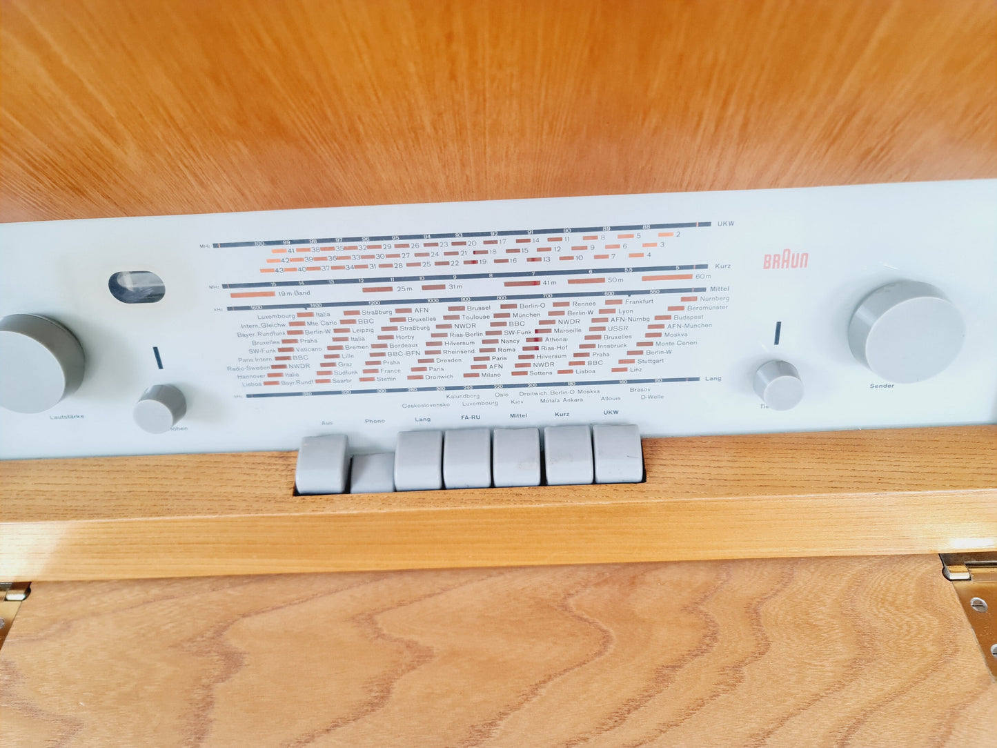 Mid Century Modern German ash record player, radio by Braun “RC 55 UK”, 1960s