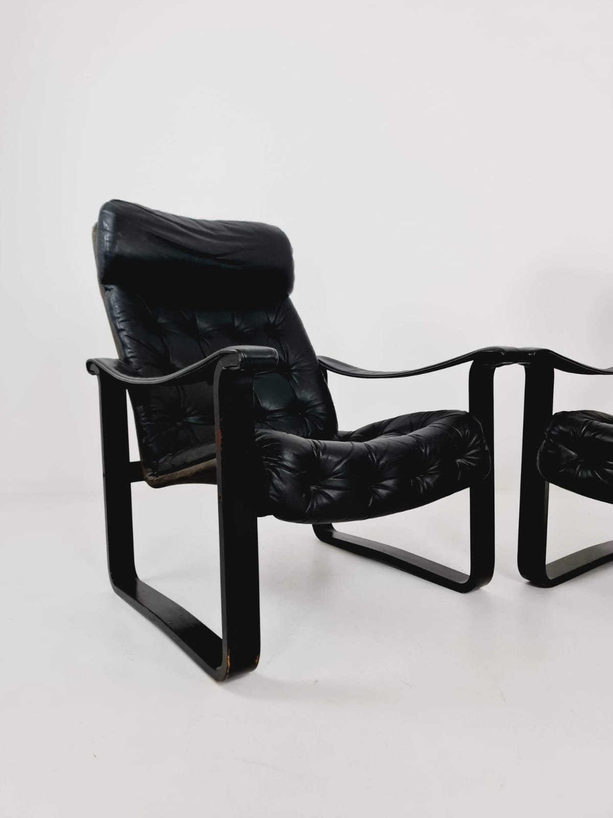 Pair of leather lounge chairs by OY BJ Dahlqvist for BD Furniture, Finland 1960s