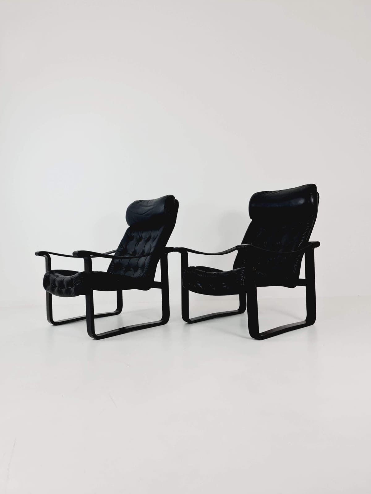 Pair of leather lounge chairs by OY BJ Dahlqvist for BD Furniture, Finland 1960s