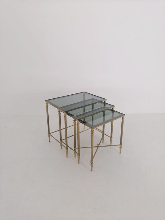Nest of Three Vintage Brass Tables 1950s made in France