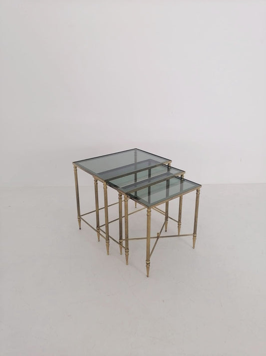 Nest of Three Vintage Brass Tables 1950s made in France