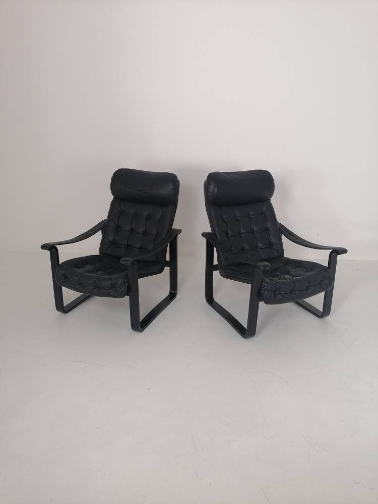 Pair of leather lounge chairs by OY BJ Dahlqvist for BD Furniture, Finland 1960s