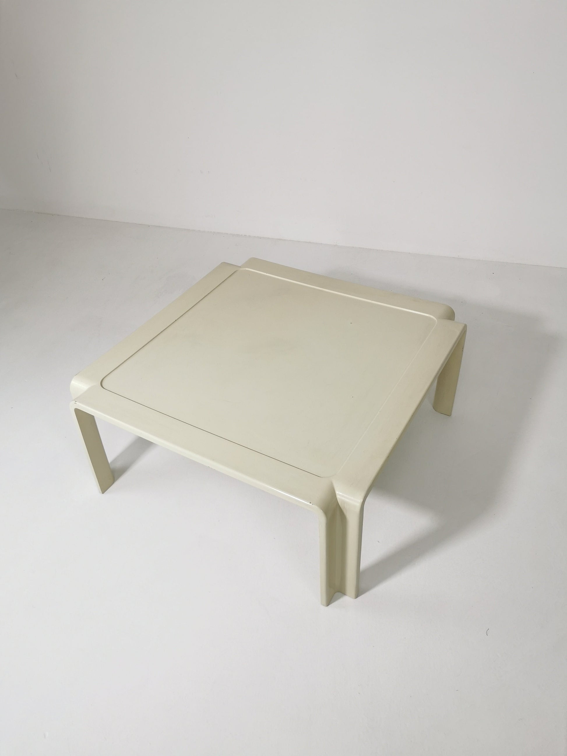 Mid century German square beige wood low coffee table, 1960s