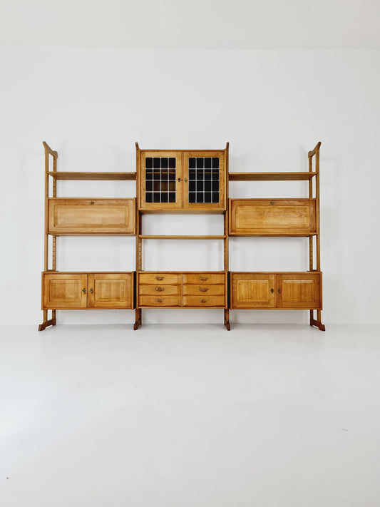 Danish solid oak room divider modular vintage library bookcase shelf-system by Henning Kjærnulf, Denmark, 1960s