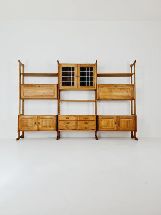 Danish solid oak room divider modular vintage library bookcase shelf-system by Henning Kjærnulf, Denmark, 1960s