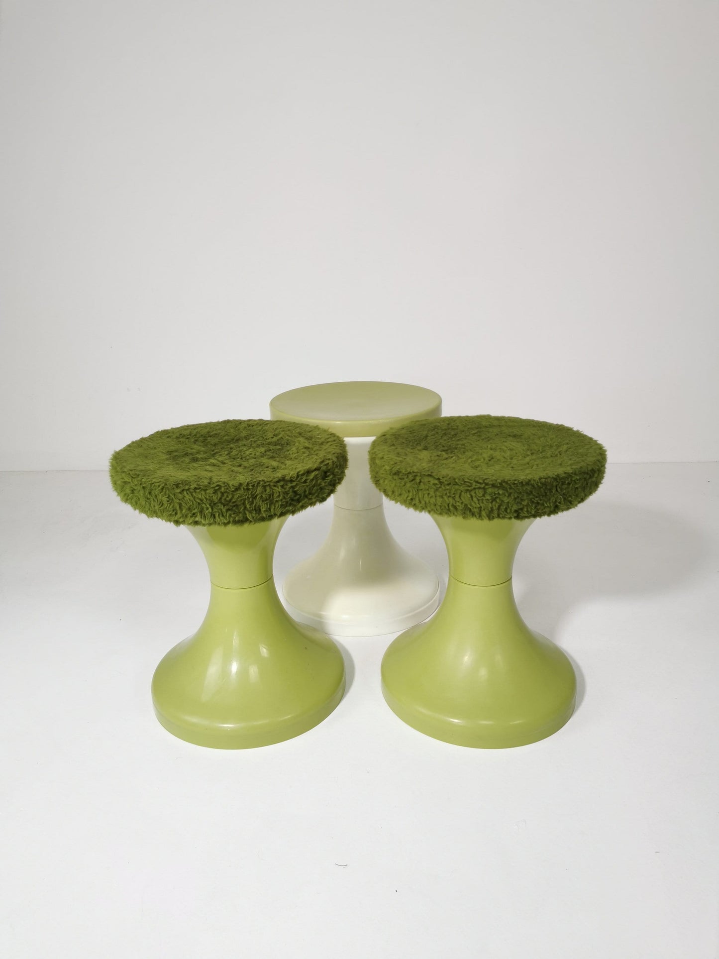set of 3 Round vintage German Tuilp stool plastic with fabric seat, 1970s