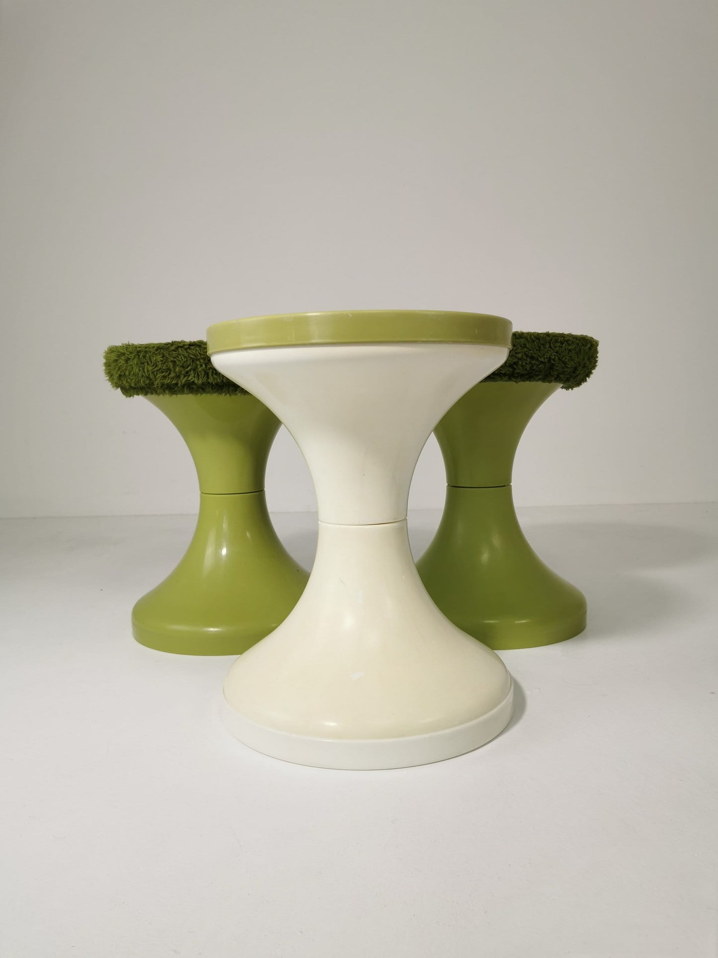 set of 3 Round vintage German Tuilp stool plastic with fabric seat, 1970s