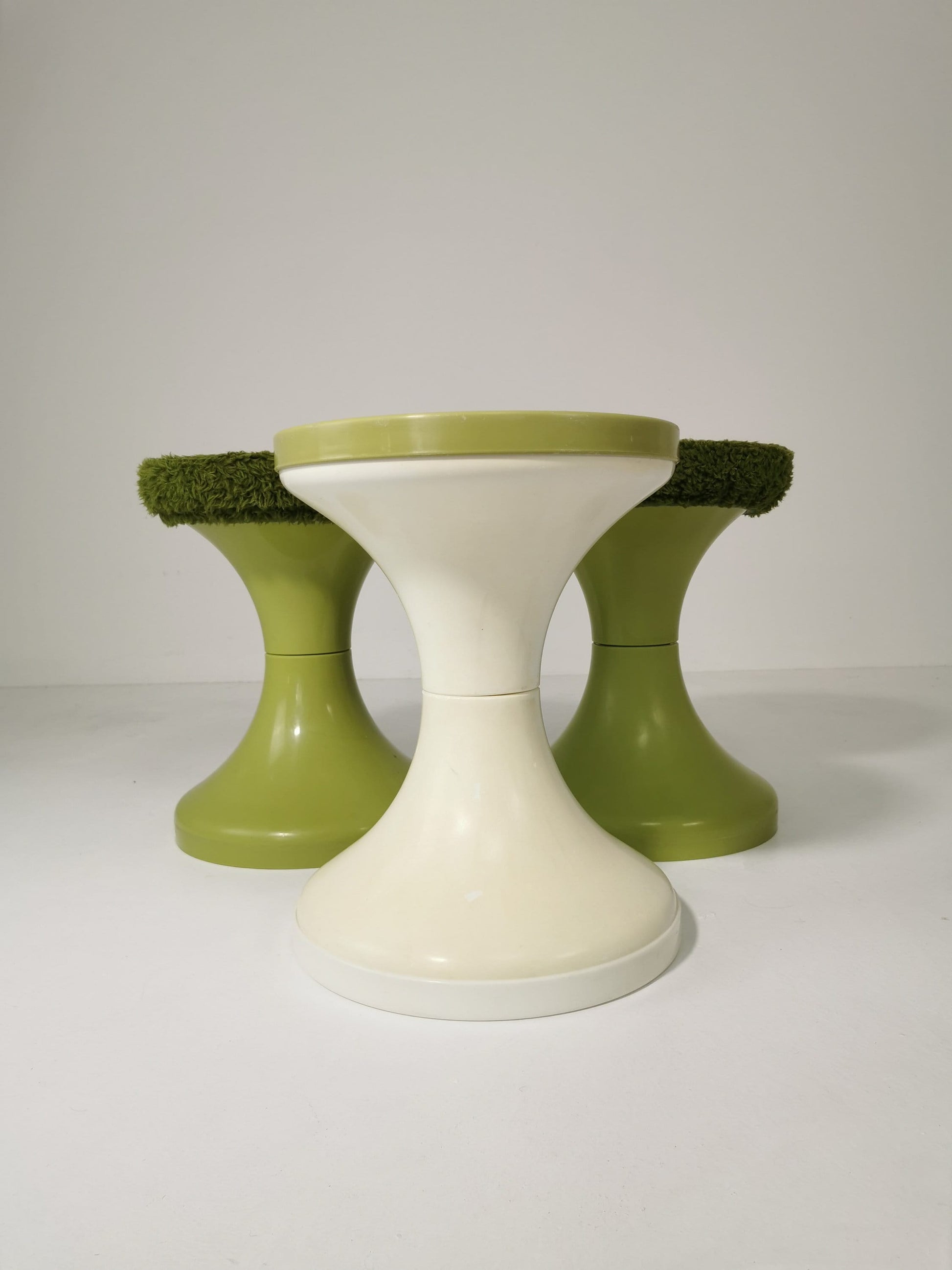 set of 3 Round vintage German Tuilp stool plastic with fabric seat, 1970s