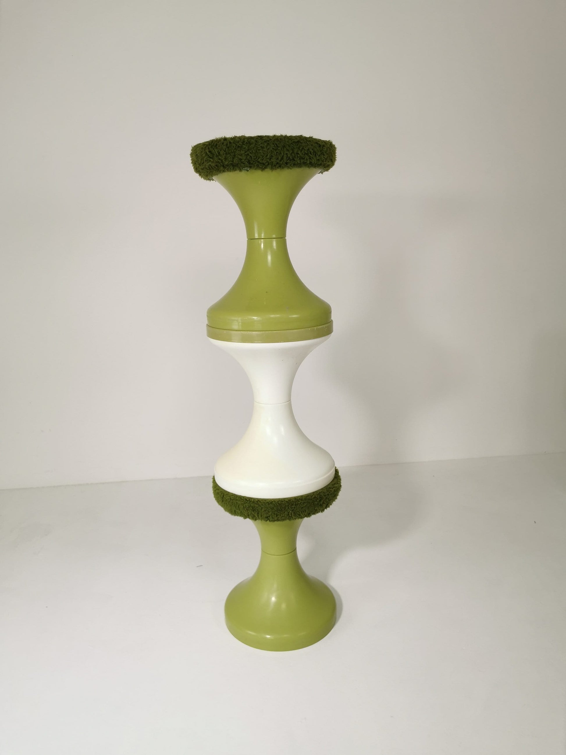 set of 3 Round vintage German Tuilp stool plastic with fabric seat, 1970s