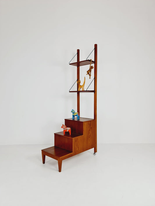 Midcentury Danish teak free standing library ladder bookshelf, 1960s
