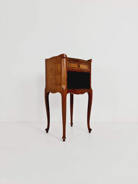 Art Deco French oak bedside table with one drawer and open shelves, armoire, 1960s