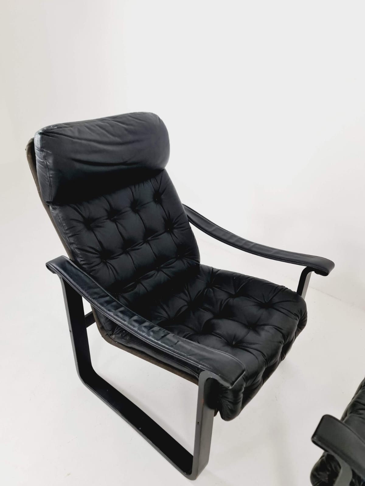 Pair of leather lounge chairs by OY BJ Dahlqvist for BD Furniture, Finland 1960s