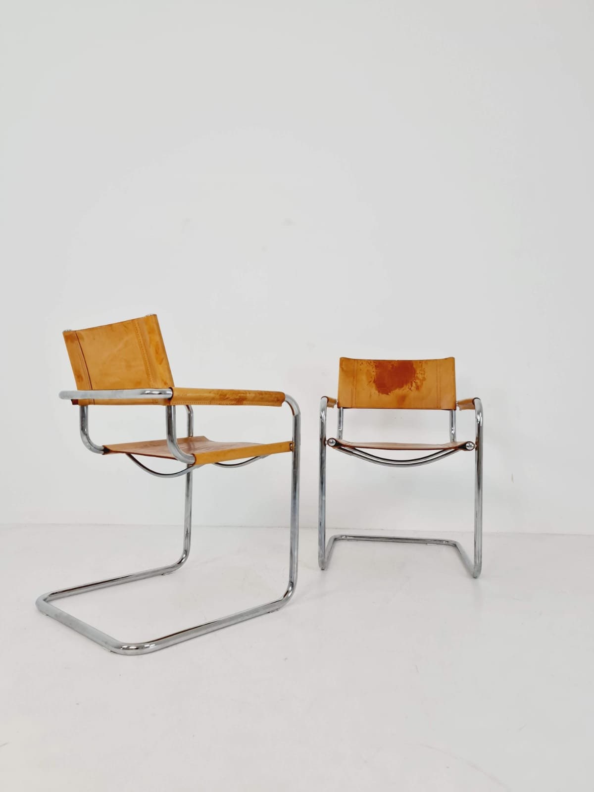 set of tow Bauhaus cognac original Desk Chair by Mart Stam & Marcel Breuer for Fasem Italy 1980s