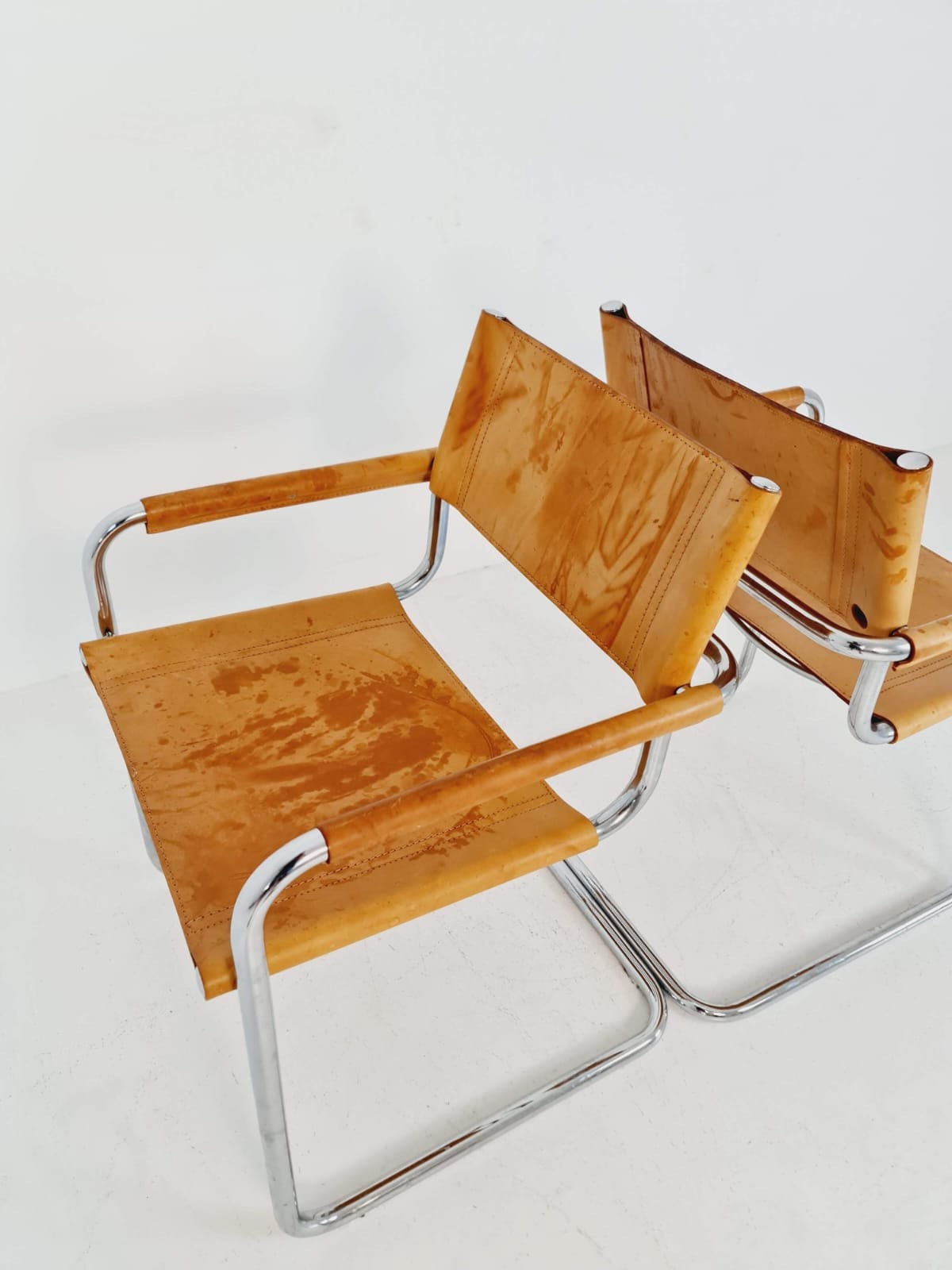 set of tow Bauhaus cognac original Desk Chair by Mart Stam & Marcel Breuer for Fasem Italy 1980s