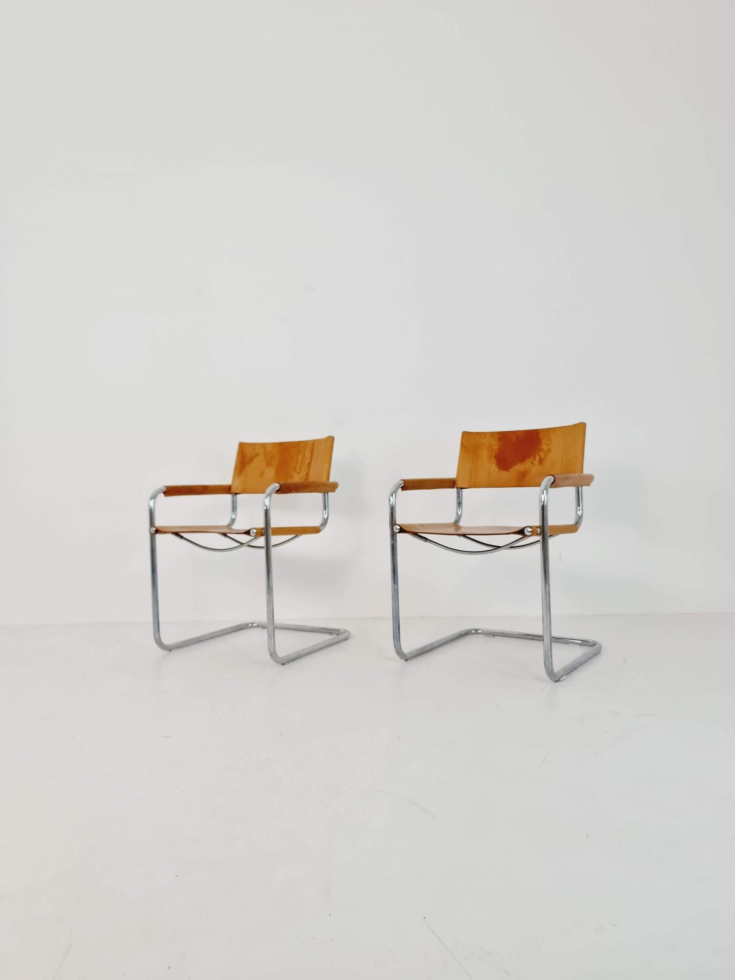 set of tow Bauhaus cognac original Desk Chair by Mart Stam & Marcel Breuer for Fasem Italy 1980s