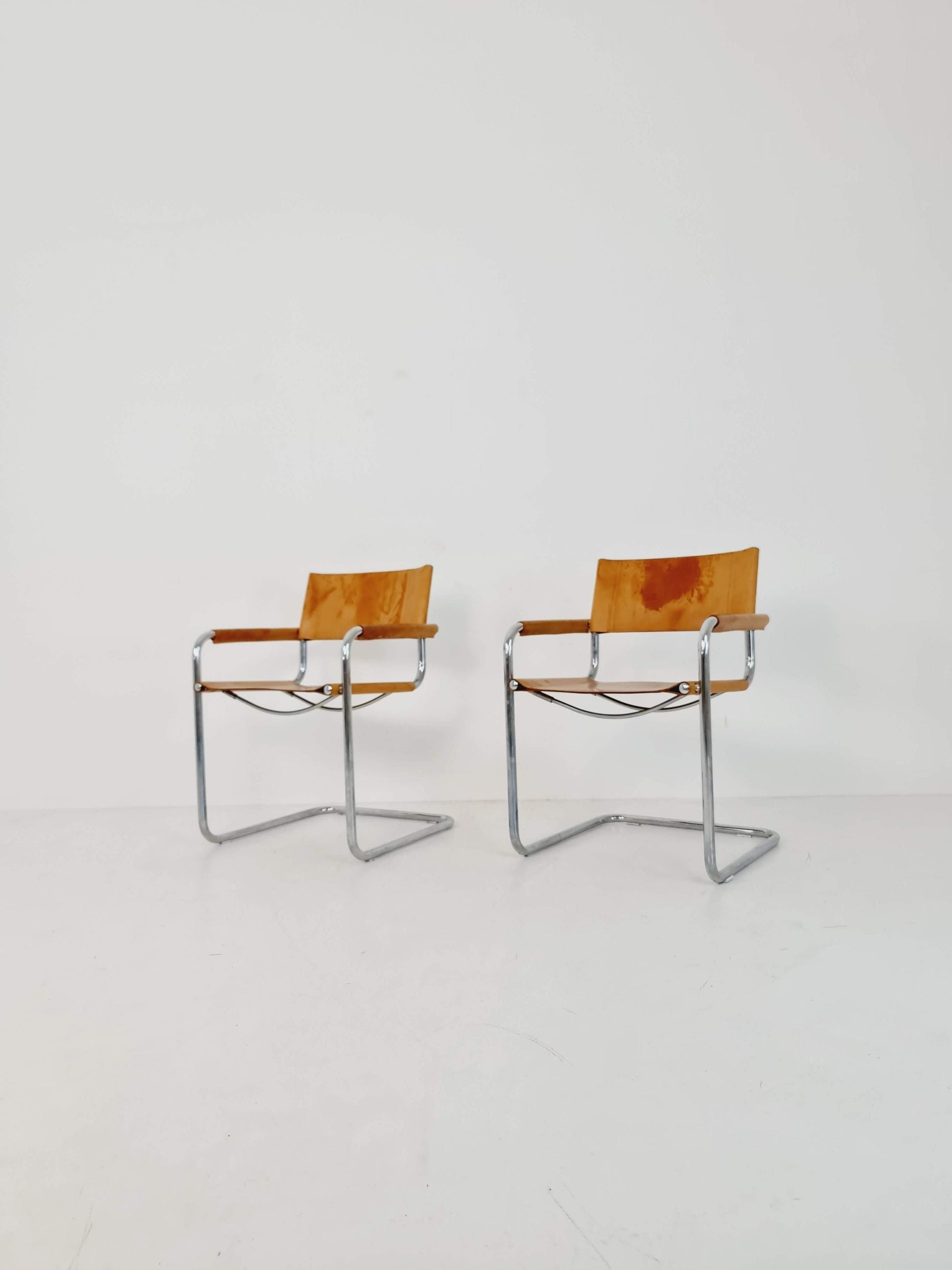 set of tow Bauhaus cognac original Desk Chair by Mart Stam & Marcel Breuer for Fasem Italy 1980s