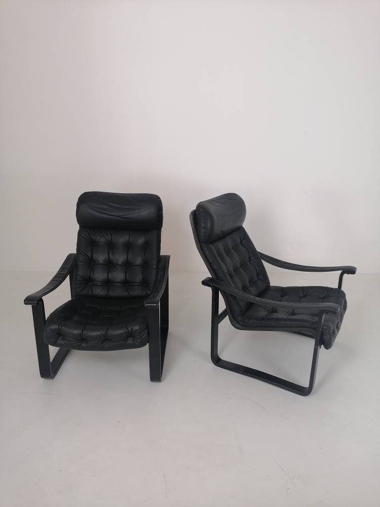 Pair of leather lounge chairs by OY BJ Dahlqvist for BD Furniture, Finland 1960s