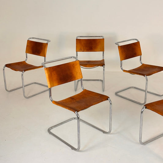 Set of 4 Mid-Century Vintage S33 Cognac Chairs by Mart Stam & Marcel Breuer from Thonet 1980s