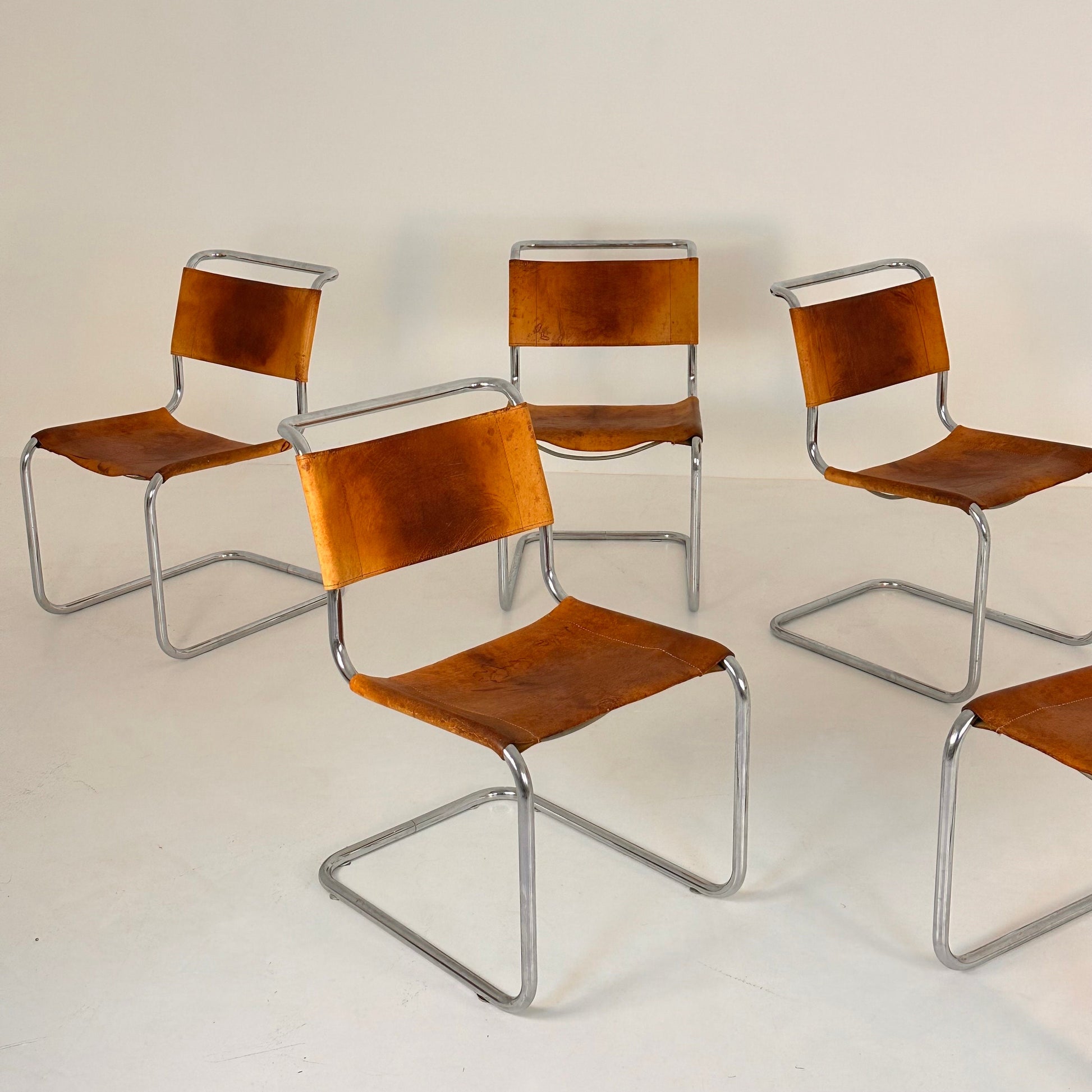 Set of 4 Mid-Century Vintage S33 Cognac Chairs by Mart Stam & Marcel Breuer from Thonet 1980s