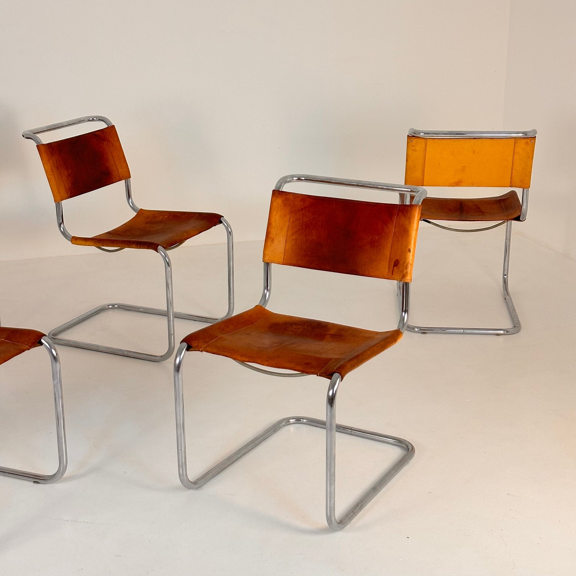 Set of 4 Mid-Century Vintage S33 Cognac Chairs by Mart Stam & Marcel Breuer from Thonet 1980s