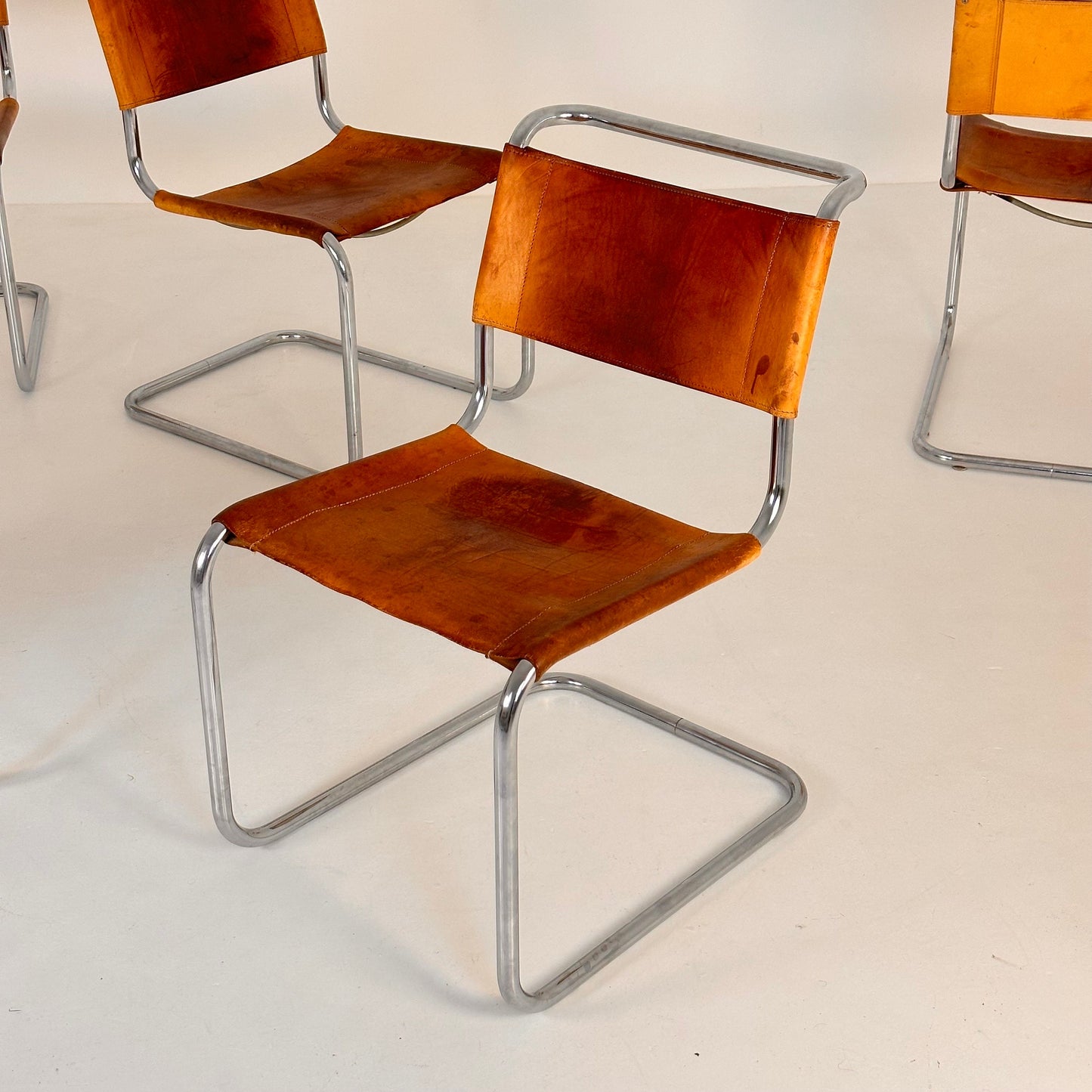 Set of 4 Mid-Century Vintage S33 Cognac Chairs by Mart Stam & Marcel Breuer from Thonet 1980s